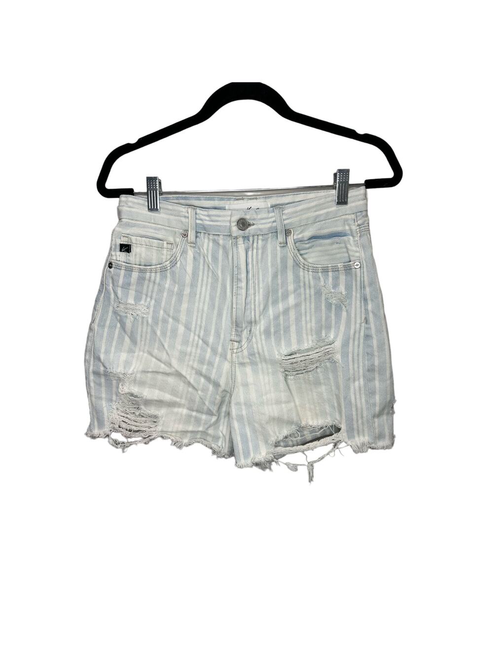 KanCan White and Blue striped Distressed Shorts size 5/26